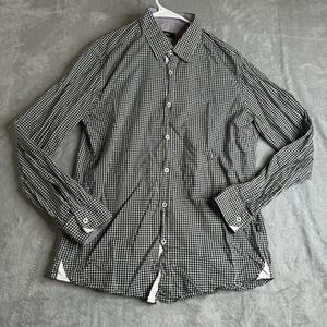 Hugo Boss Shirt Mens L Black Gingham Regular Fit Button Up Workwear Casual City